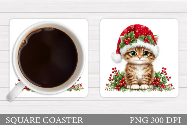 Christmas Cat Coaster Design. Christmas Coaster Sublimation