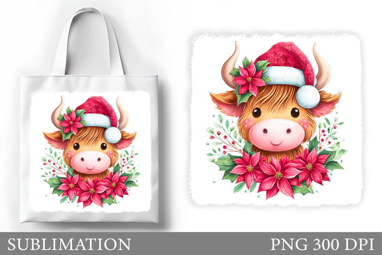 Christmas Cow Tote Bag. Christmas Tote Bag Sublimation