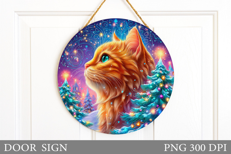 Christmas Cat Door Sign. Christmas Door Sign Design