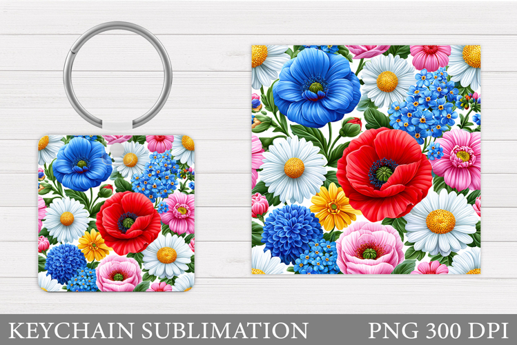 Flowers Keychain Design. Floral Keychain Sublimation