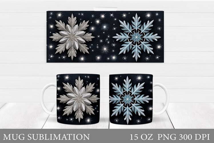 Snowflakes Mug Wrap Design. Winter Mug Wrap Sublimation example image 1