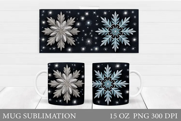 Snowflakes Mug Wrap Design. Winter Mug Wrap Sublimation