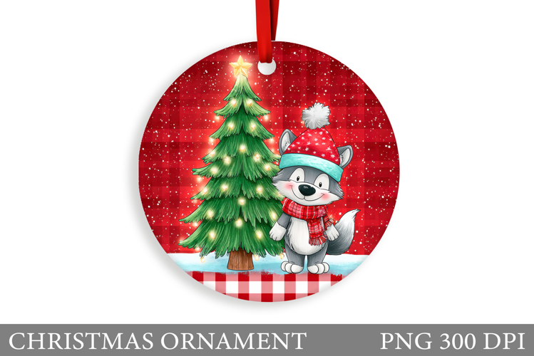 Cute Wolf Christmas Ornament. Christmas Ornament Sublimation