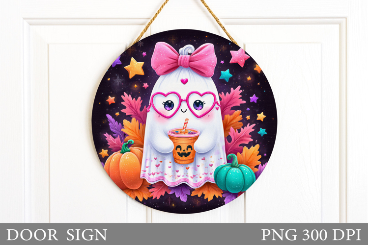 Cute Ghost Door Sign Design. Halloween Door Sign Sublimation