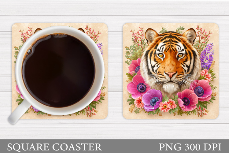 Tiger Coaster Design. Tiger Flowers Coaster Sublimation