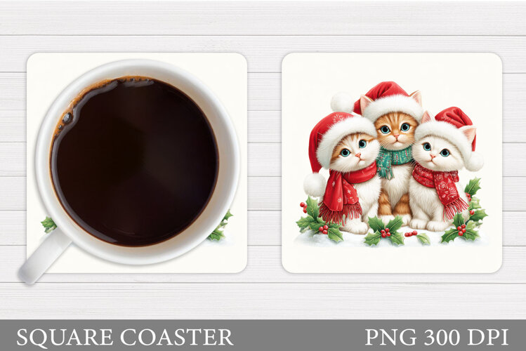 Christmas Cat Coaster Design. Christmas Coaster Sublimation example image 1