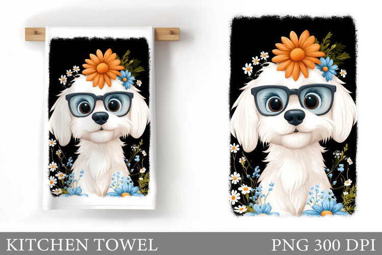 Cute Dog Kitchen Towel. Cute Dog Sublimation example image 1