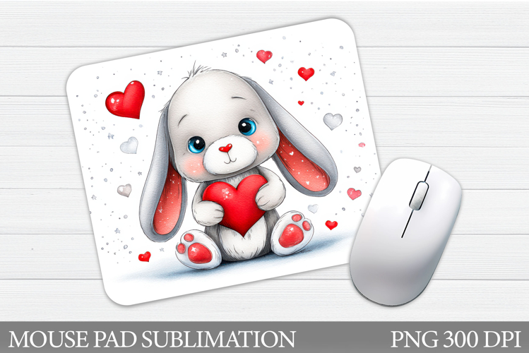 Valentines Bunny Mouse Pad. Cute Bunny Mouse Pad Sublimation