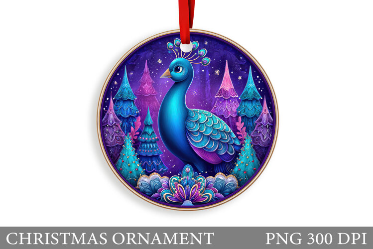 Cute Peacock Christmas Ornament. Christmas Sublimation example image 1