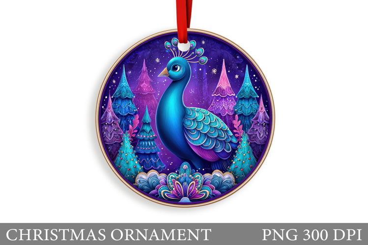 Cute Peacock Christmas Ornament. Christmas Sublimation