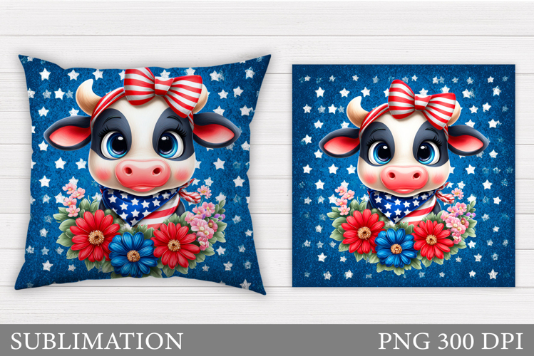 Patriotic Cow Pillow Design. Patriotic Pillow Sublimation
