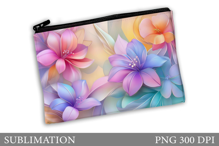 Tropical Flowers Makeup Bag . Floral Makeup Pouch Design