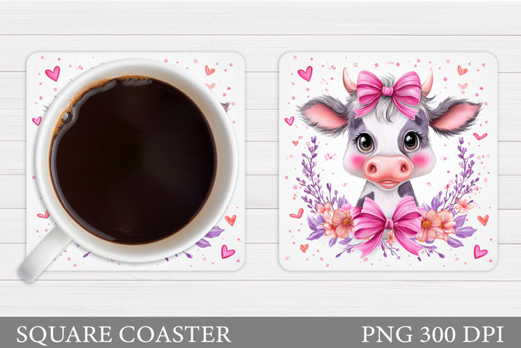 Cow Coaster Sublimation. Cow Flowers Coaster Design