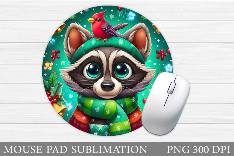 Christmas Raccoon Mouse Pad. Christmas Mouse Pad Design
