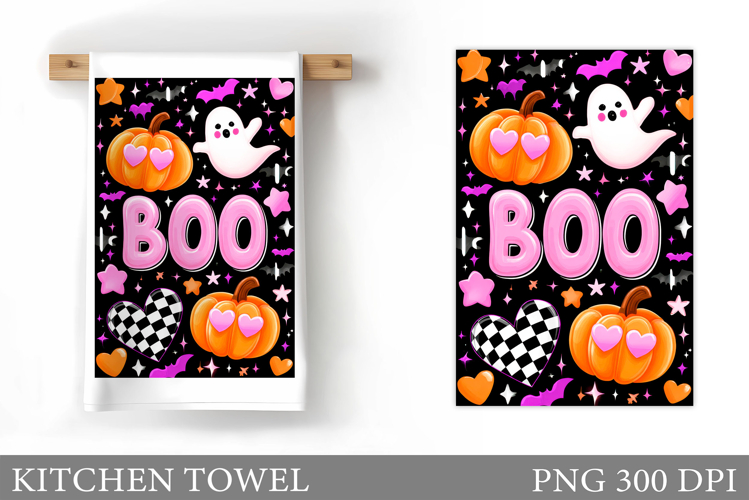 Boo Kitchen Towel Sublimation. Halloween Kitchen Towel