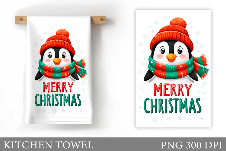Christmas Penguin Kitchen Towel. Christmas Kitchen Towel