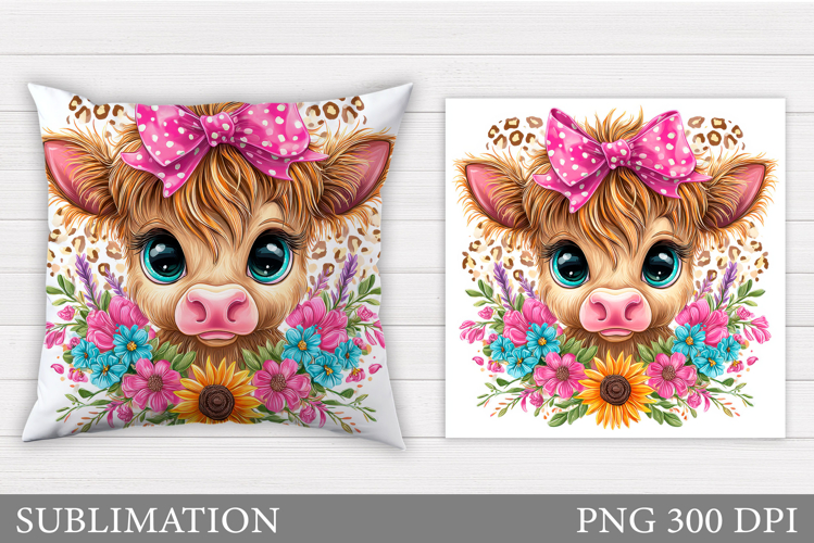 Cute Cow Pillow Design. Cow Flowers Pillow Sublimation