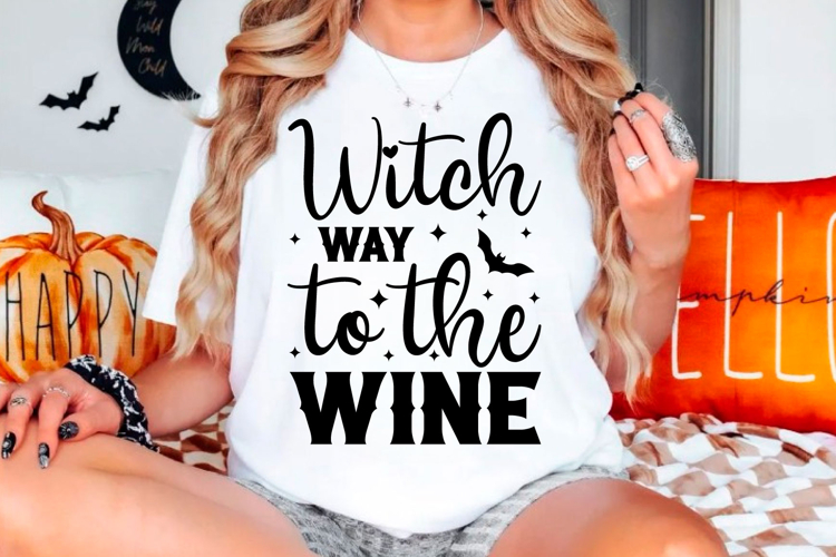 Witch way to the wine Halloween svg design