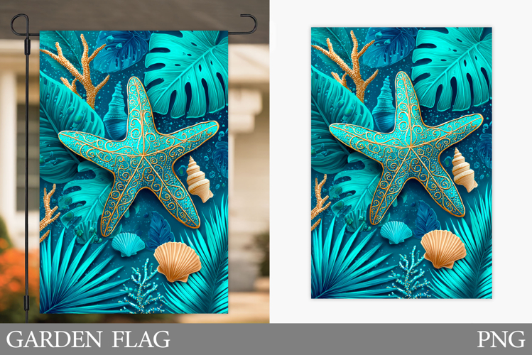 Starfish Garden Flag Design. Sea Garden Flag Sublimation