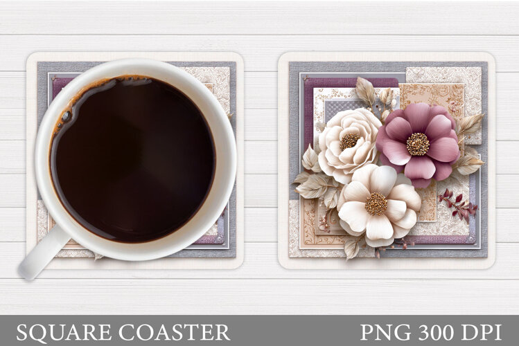 Flowers Coaster Sublimation. Floral Coaster Design example image 1