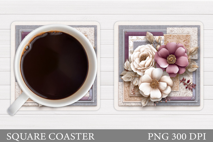 Flowers Coaster Sublimation. Floral Coaster Design