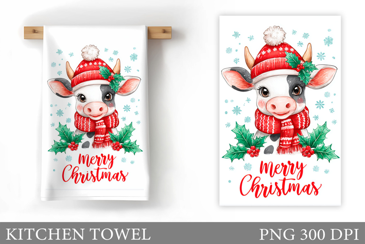 Christmas Cow Kitchen Towel. Christmas Kitchen Towel Design