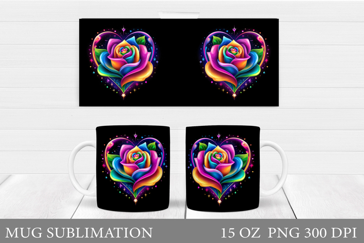 Rose Heart Mug Sublimation. Valentines Mug Wrap Design