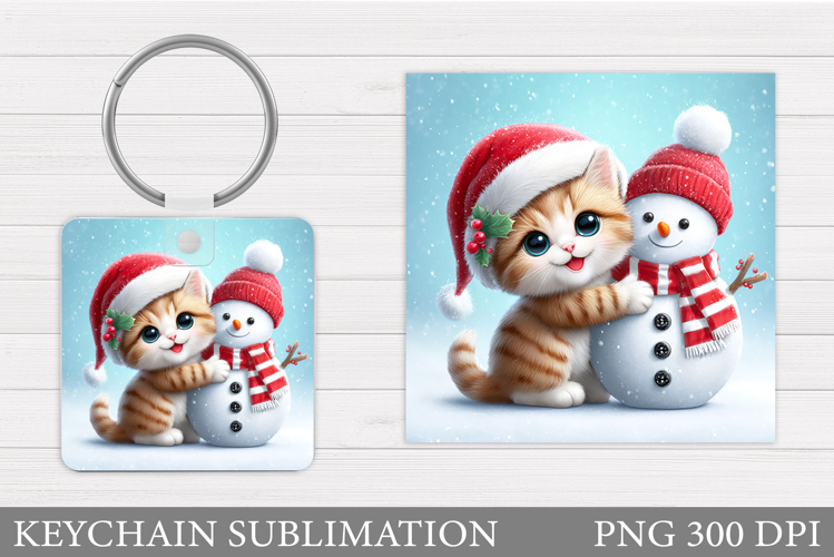 Christmas Cat Keychain. Christmas Keychain Sublimation