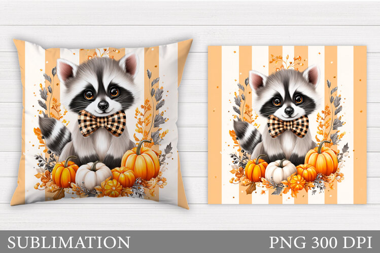 Fall Raccoon Pillow Design. Fall Raccoon Sublimation example image 1