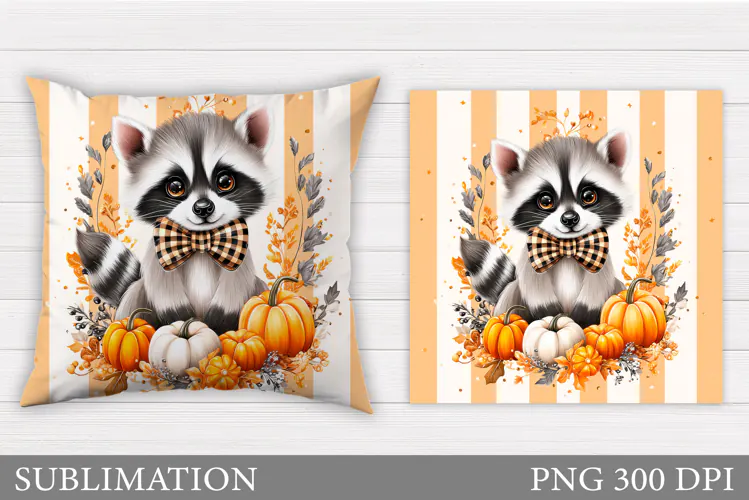 Fall Raccoon Pillow Design. Fall Raccoon Sublimation