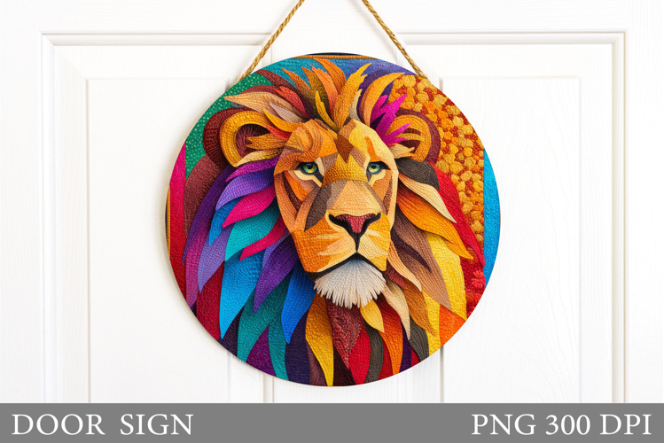 Lion Door Sign Design. Colorful Lion Sublimation example image 1