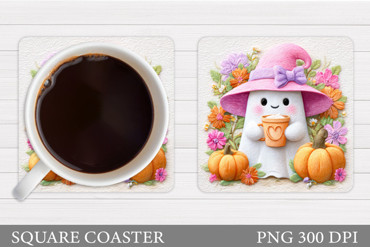 Cute Ghost Coaster Design. Cute Halloween Sublimation
