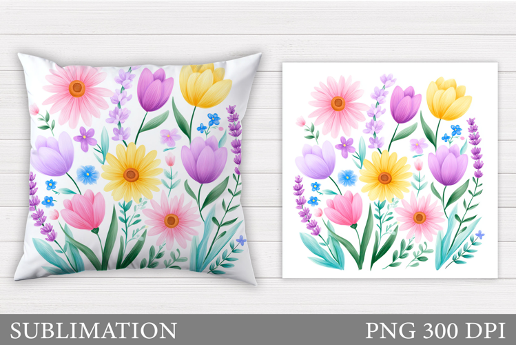 Spring Flowers Pillow Design. Spring Pillow Sublimation
