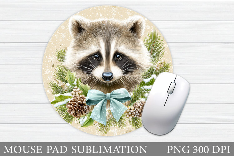 Raccoon Mouse Pad Sublimation. Christmas Mouse Pad Design example image 1