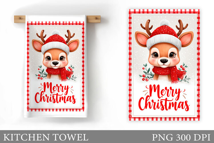 Christmas Deer Kitchen Towel. Christmas Kitchen Towel Design example image 1
