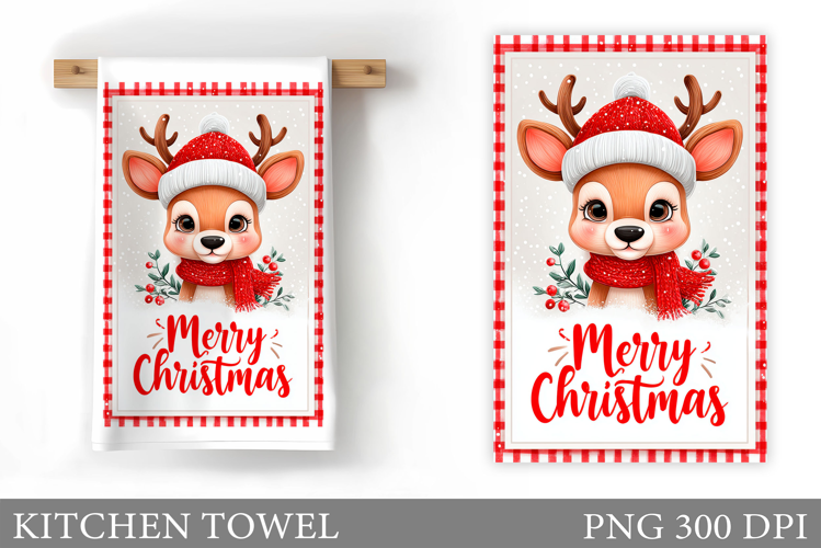 Christmas Deer Kitchen Towel. Christmas Kitchen Towel Design