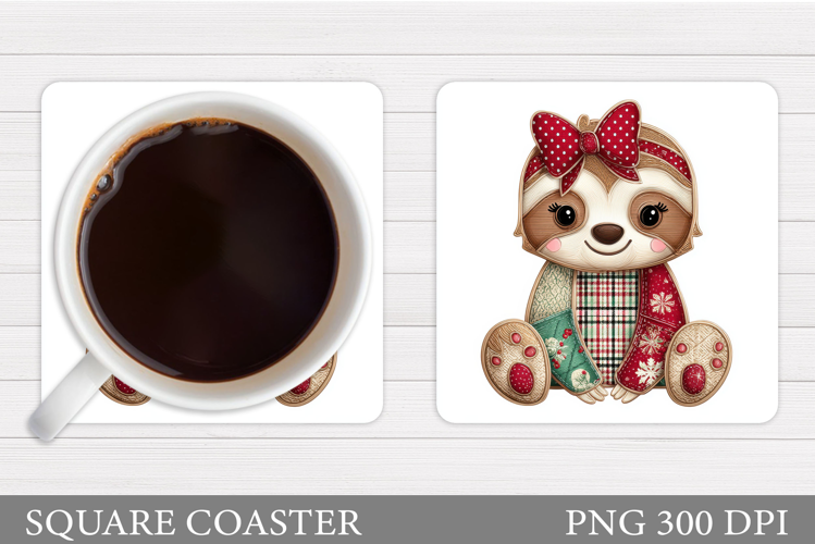 Christmas Sloth Coaster. Cute Sloth Coaster Sublimation