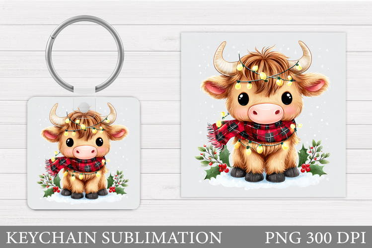 Christmas Cow Keychain. Christmas Keychain Design