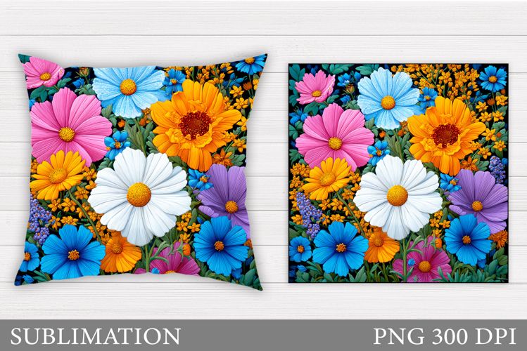 Wildflowers Pillow Sublimation. Flowers Pillow Design