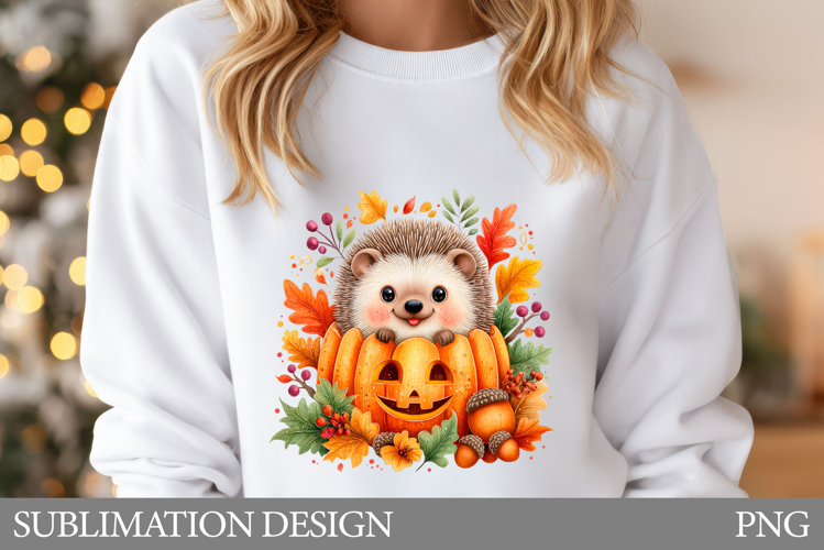 Fall Hedgehog T-Shirt Design. Fall Hedgehog Sublimation