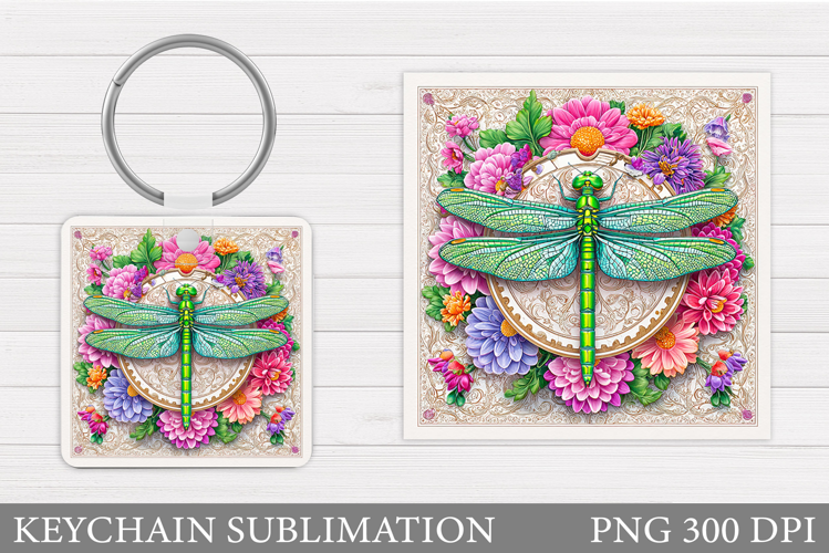 Dragonfly Keychain Design. Dragonfly Flowers Sublimation