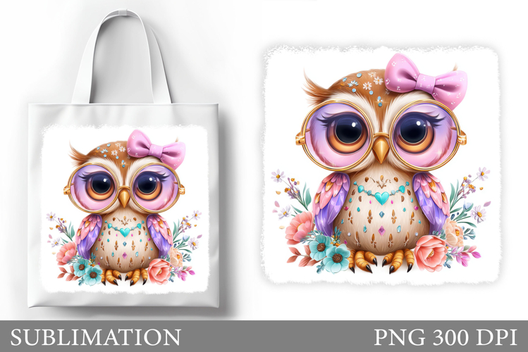 Cute Owl Tote Bag Design. Cute Owl Flowers Sublimation