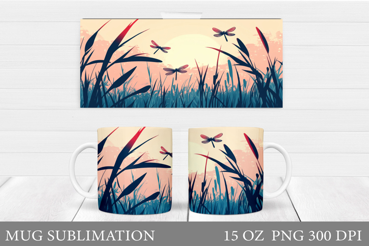 Dragonfly Mug Design. Flowers Mug Sublimation