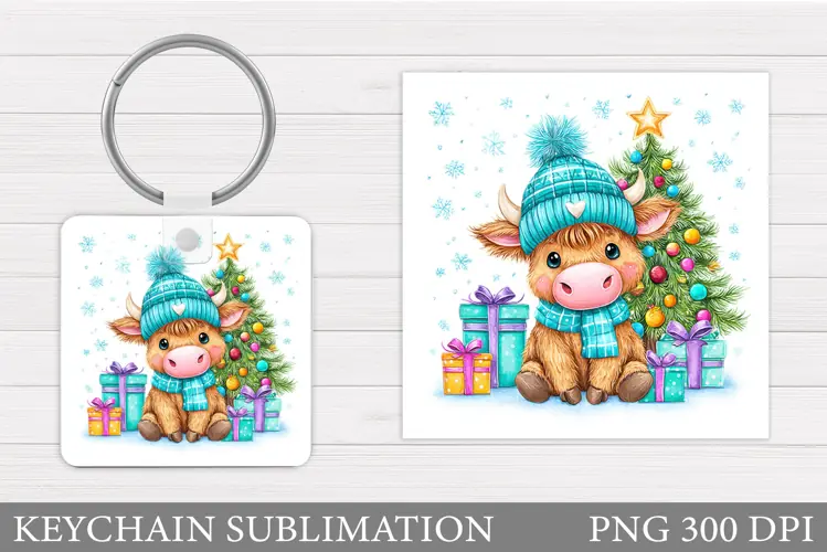 Christmas Cow Keychain. Christmas Keychain Design