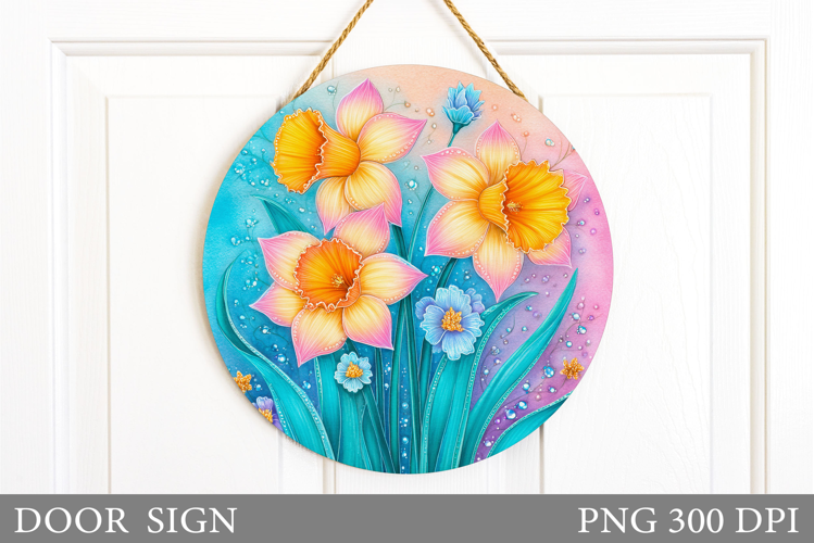 Daffodils Door Sign Sublimation. Flowers Door Sign Design
