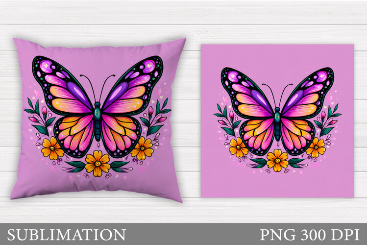 Butterfly Flowers Sublimation. Butterfly Pillow Sublimation example image 1