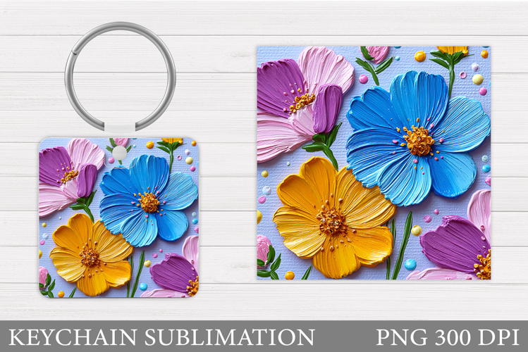 Flowers Keychain Sublimation. Floral Keychain Design