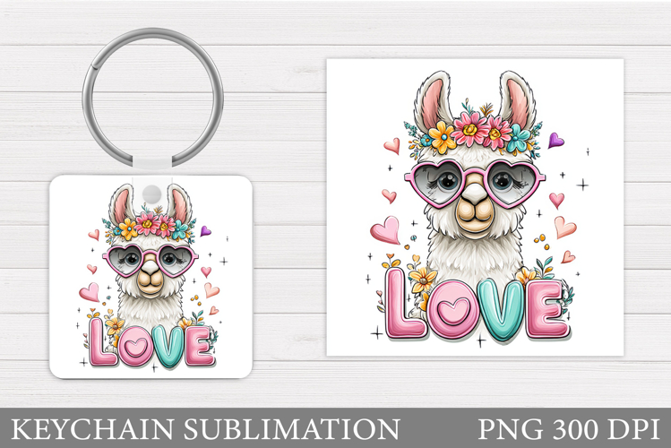 Cute Lama Keychain Design. Valentines Lama Sublimation