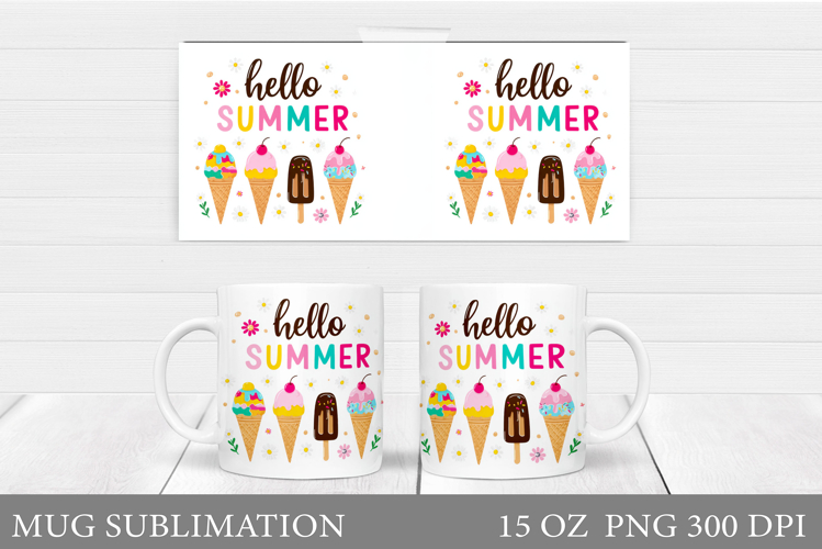 Summer Mug Sublimation. Hello Summer Mug Wrap Design