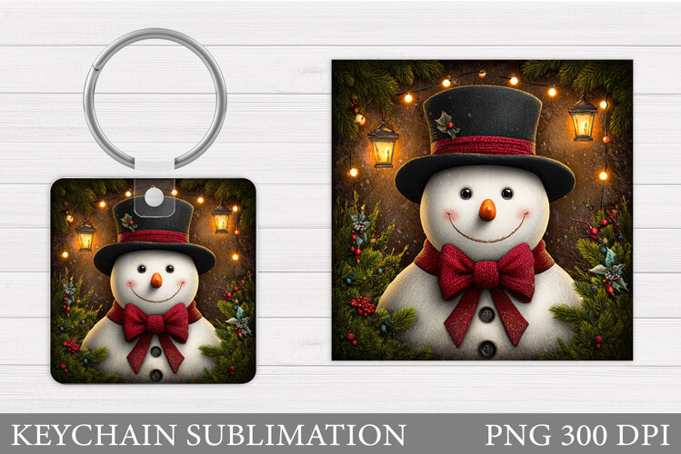 Snowman Keychain Sublimation. Christmas Keychain Design example image 1